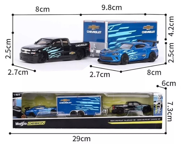 TG Maisto 1:64 Metal Toy Car Silverado Pickup Trailer & Camaro image indicator(4)