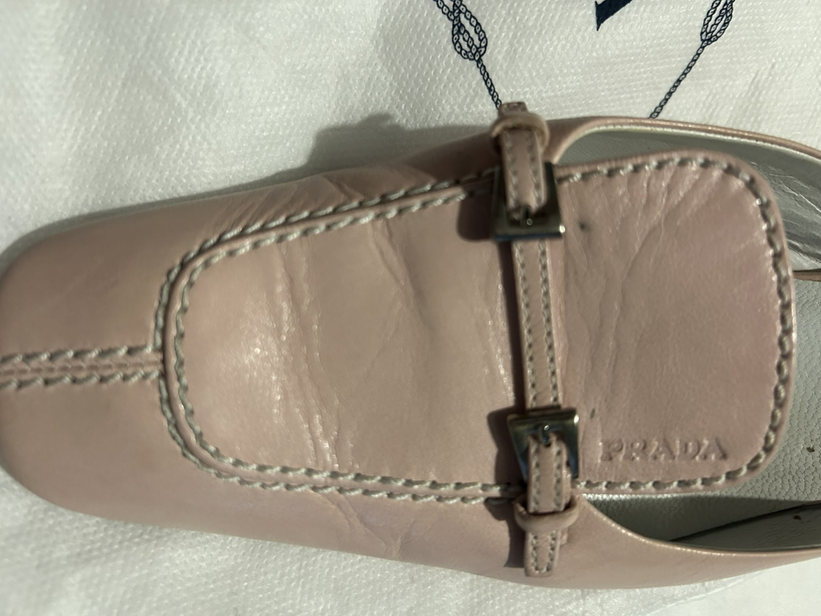 Prada Leather Slip-on Kitten Heels w/ Silver Buckle Detail - photo 5