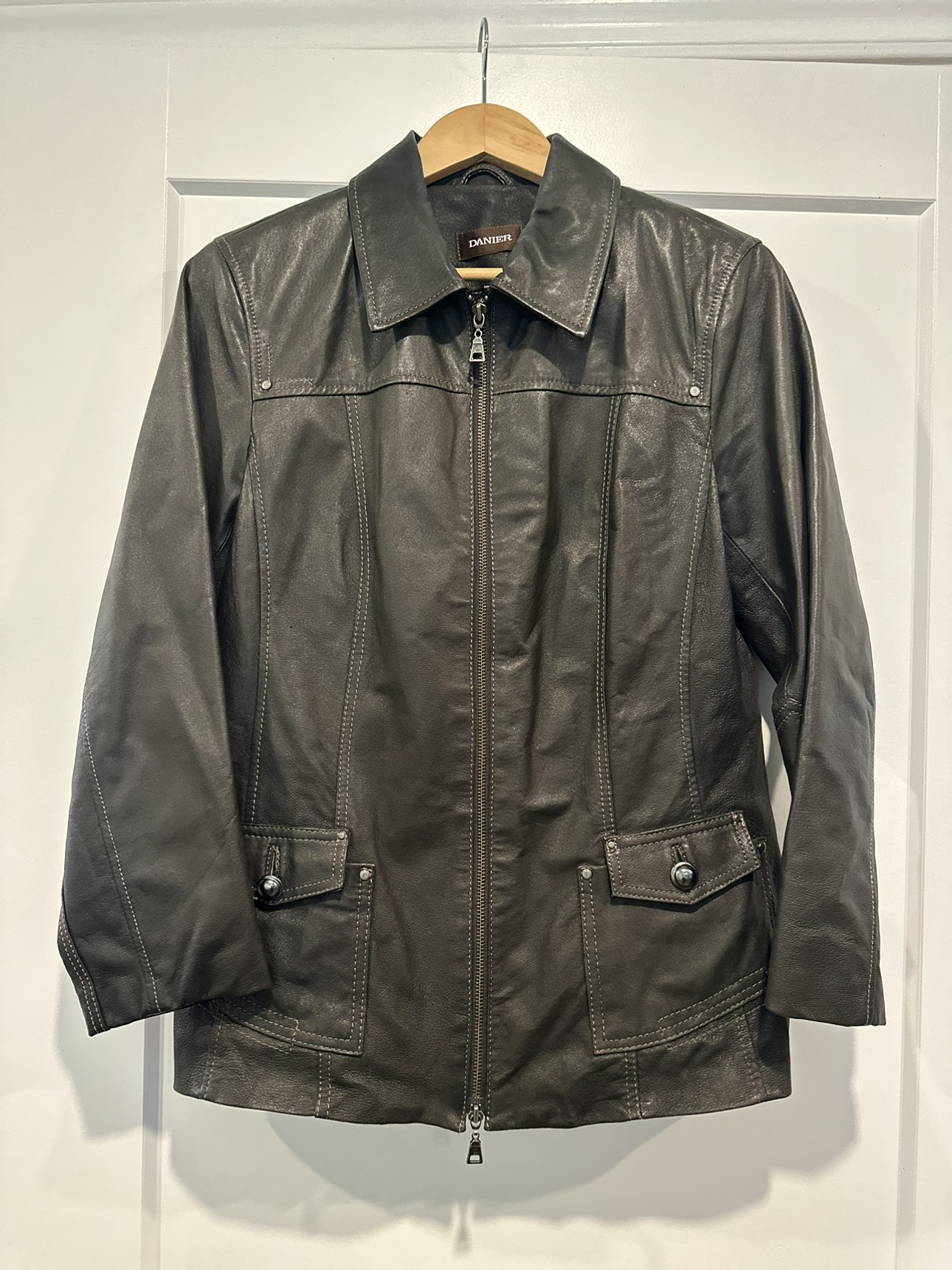 Dark brown leather coat