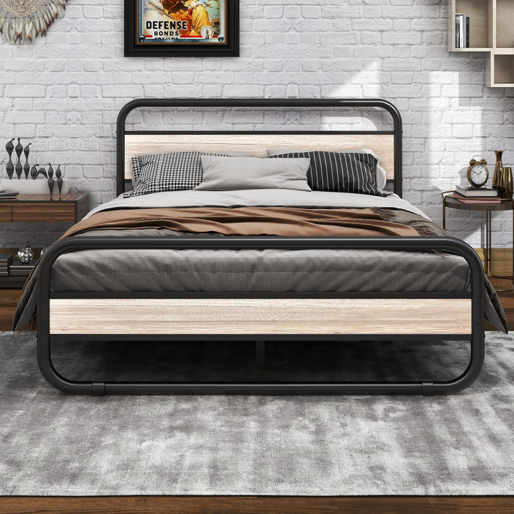 New Queen Size Bed Frame with Wooden Headboard and Footboard