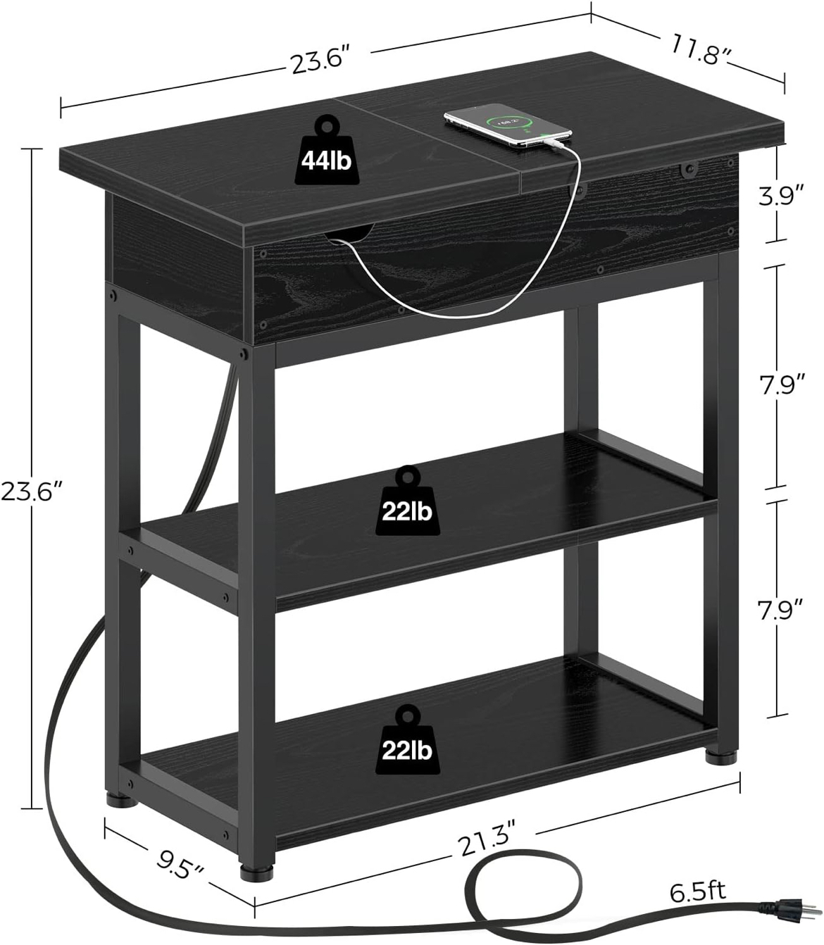 New Flip Top Side Table w/ Shelf, USB Ports & Power Outlets image indicator(2)