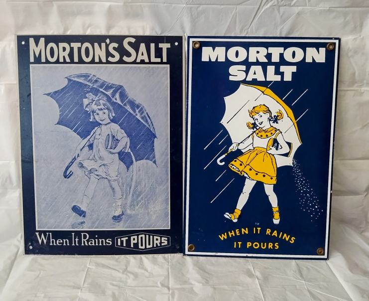 2 Vintage Morton Salt Tin Signs