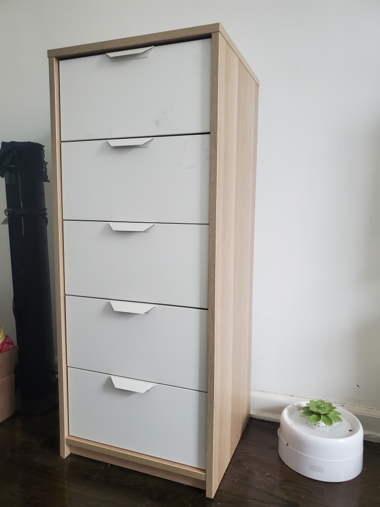 5-Drawer Tall Dresser, White & Natural Wood - photo 4