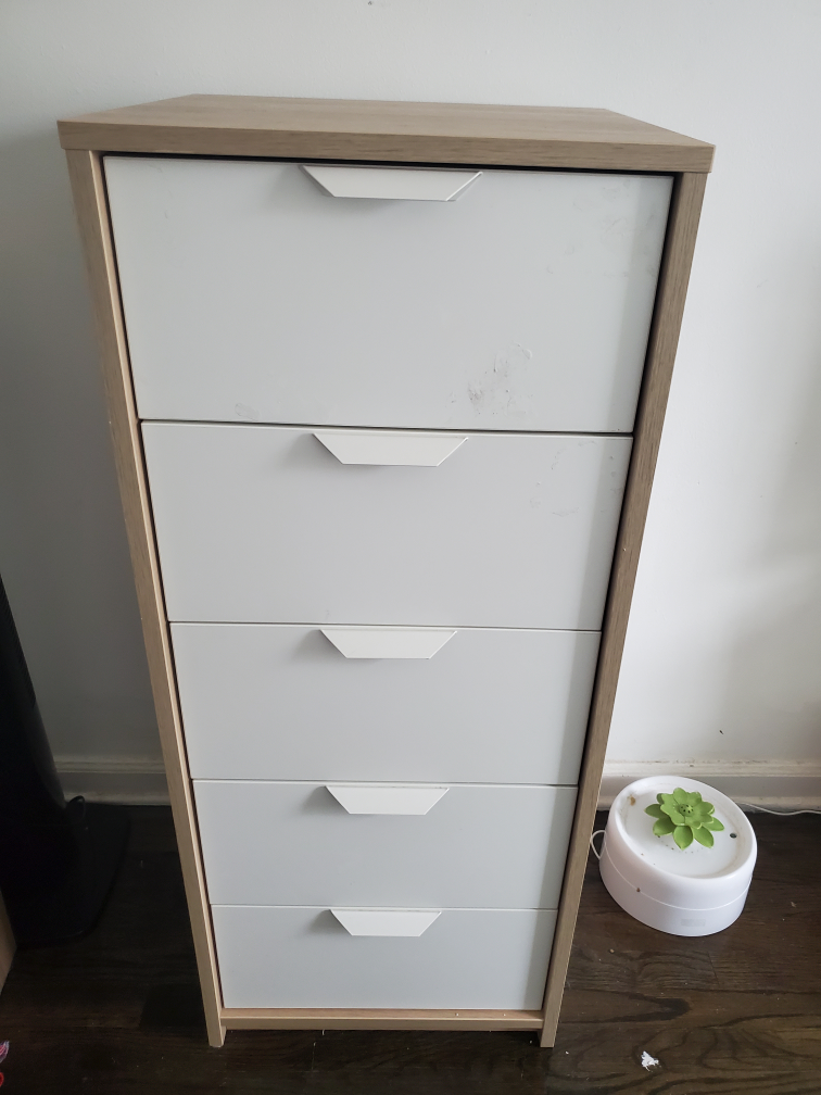 5-Drawer Tall Dresser, White & Natural Wood - photo 3