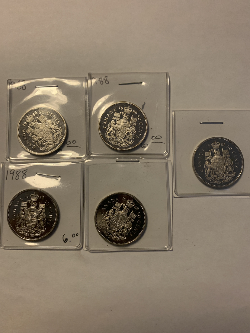 1988/1987 GEM MINT PROOF 50 Cent Canadian Coins