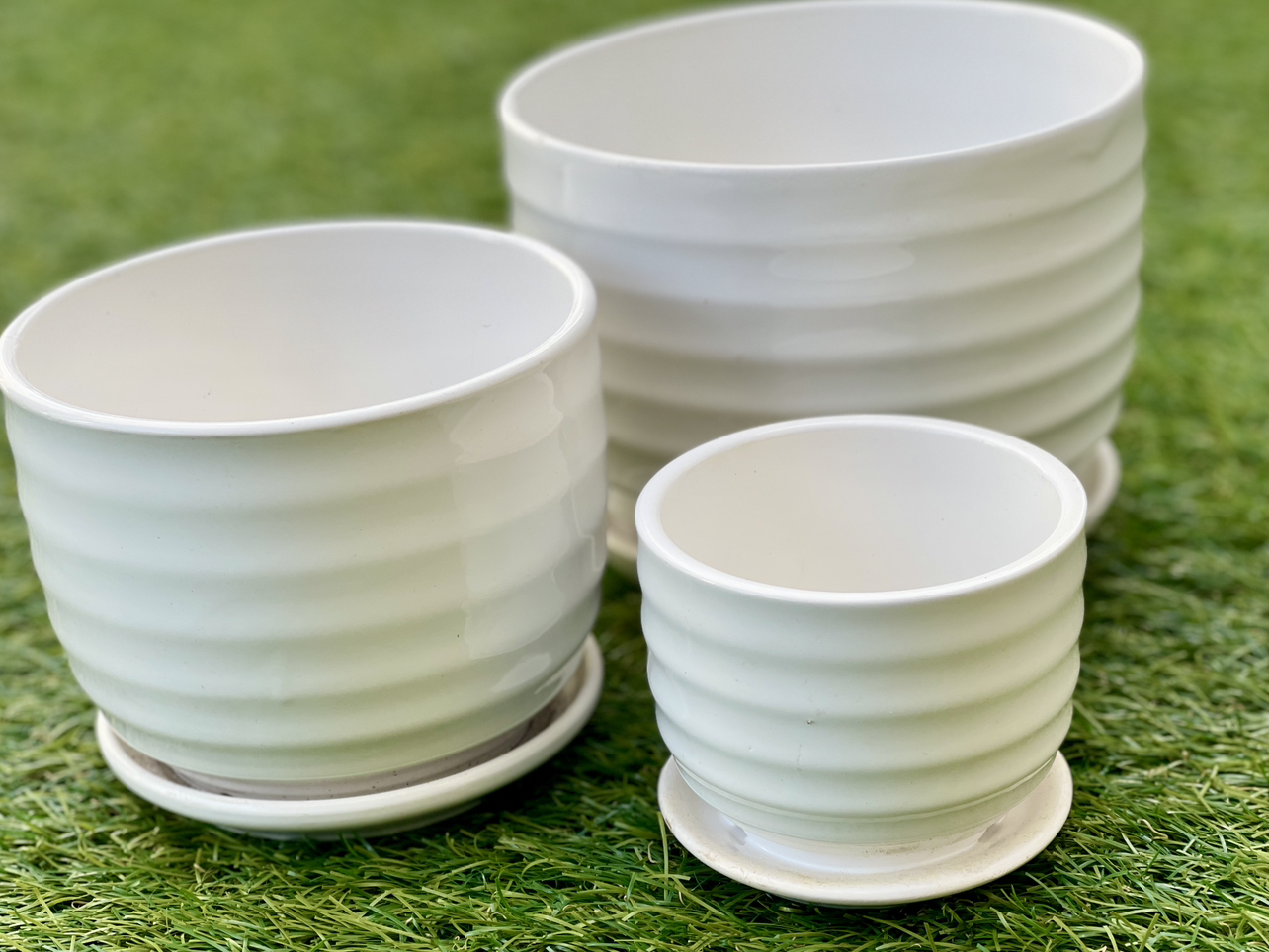 New Planting Pots Ceramic Glossy Off white, Nested Set Of 3 - photo 2