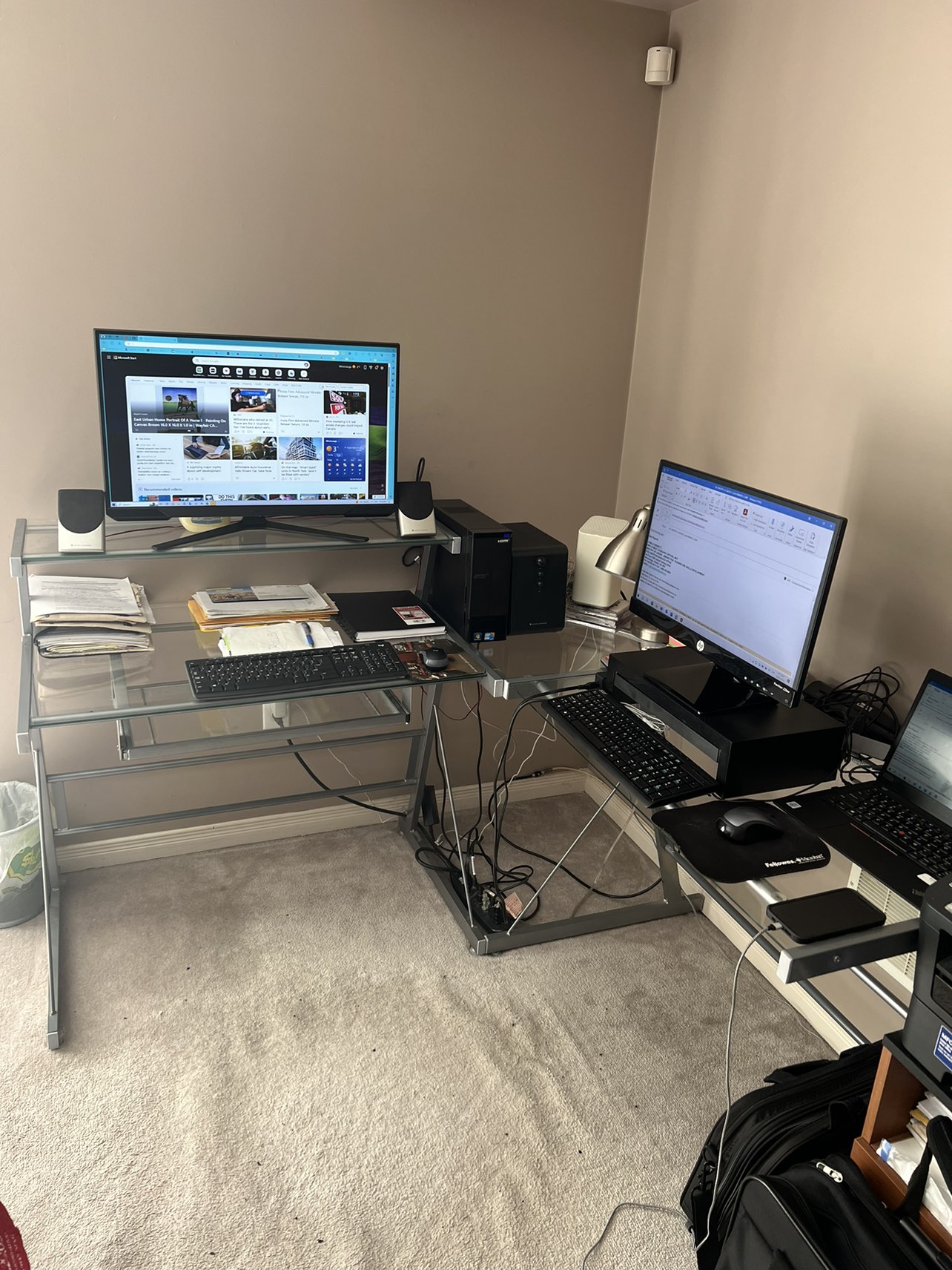 Moving Sale-Modern L shaped Glass Desk