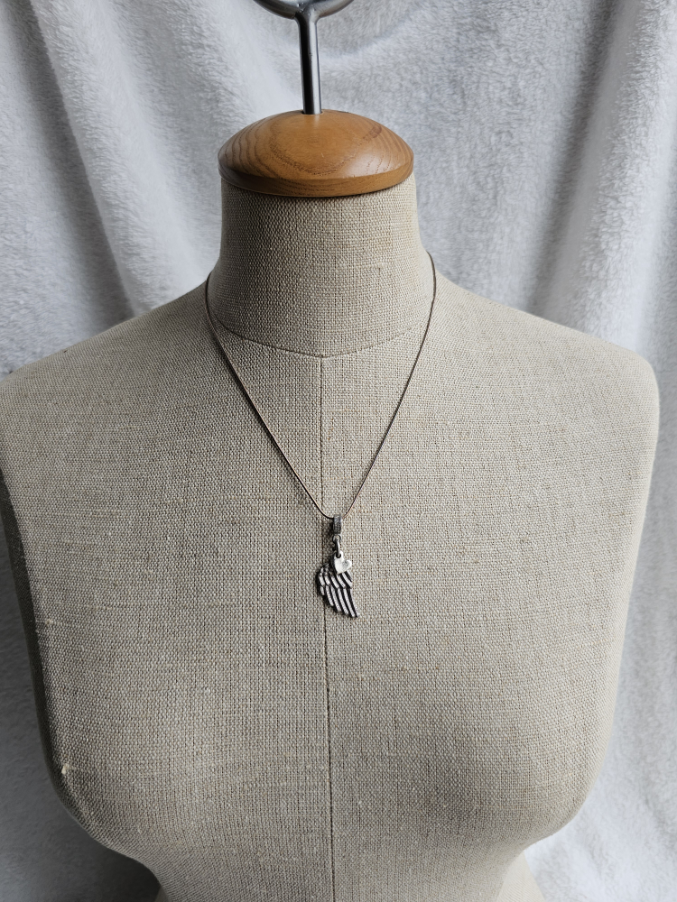Angel Wing + Heart Silvertone Luna London necklace image indicator(2)