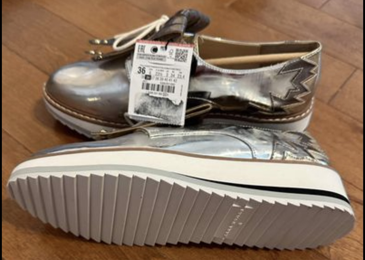 ZARA Woman Silver Metallic Mirror Platform Lace Up Oxford Derby - photo 3