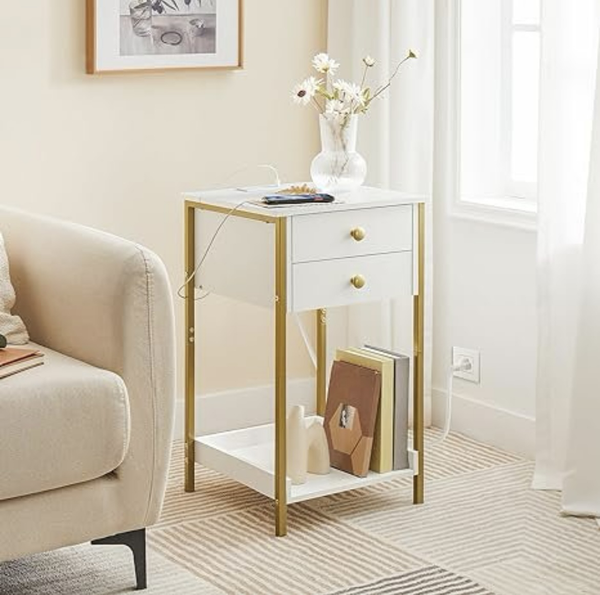 HOOBRO Tall Nightstand, Bedside Table with Outlet and USB Ports - photo 4