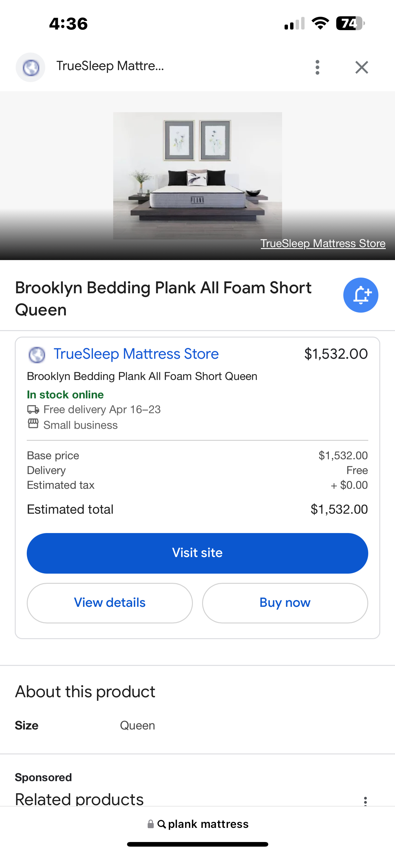 Plank queen mattress +Thuma bed frame & headboard - photo 2