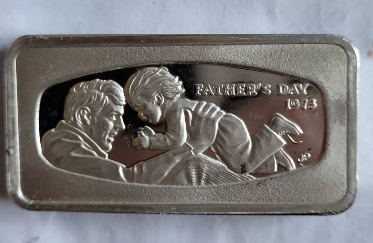 .925 Silver 1000 grains Bar | 1973 Father's Day | Franklin Mint thumbnail