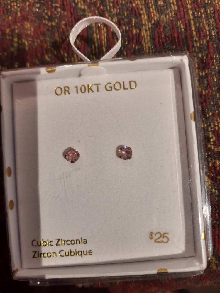 Solid 10k yellow gold Sim pink Diamond earrings thumbnail