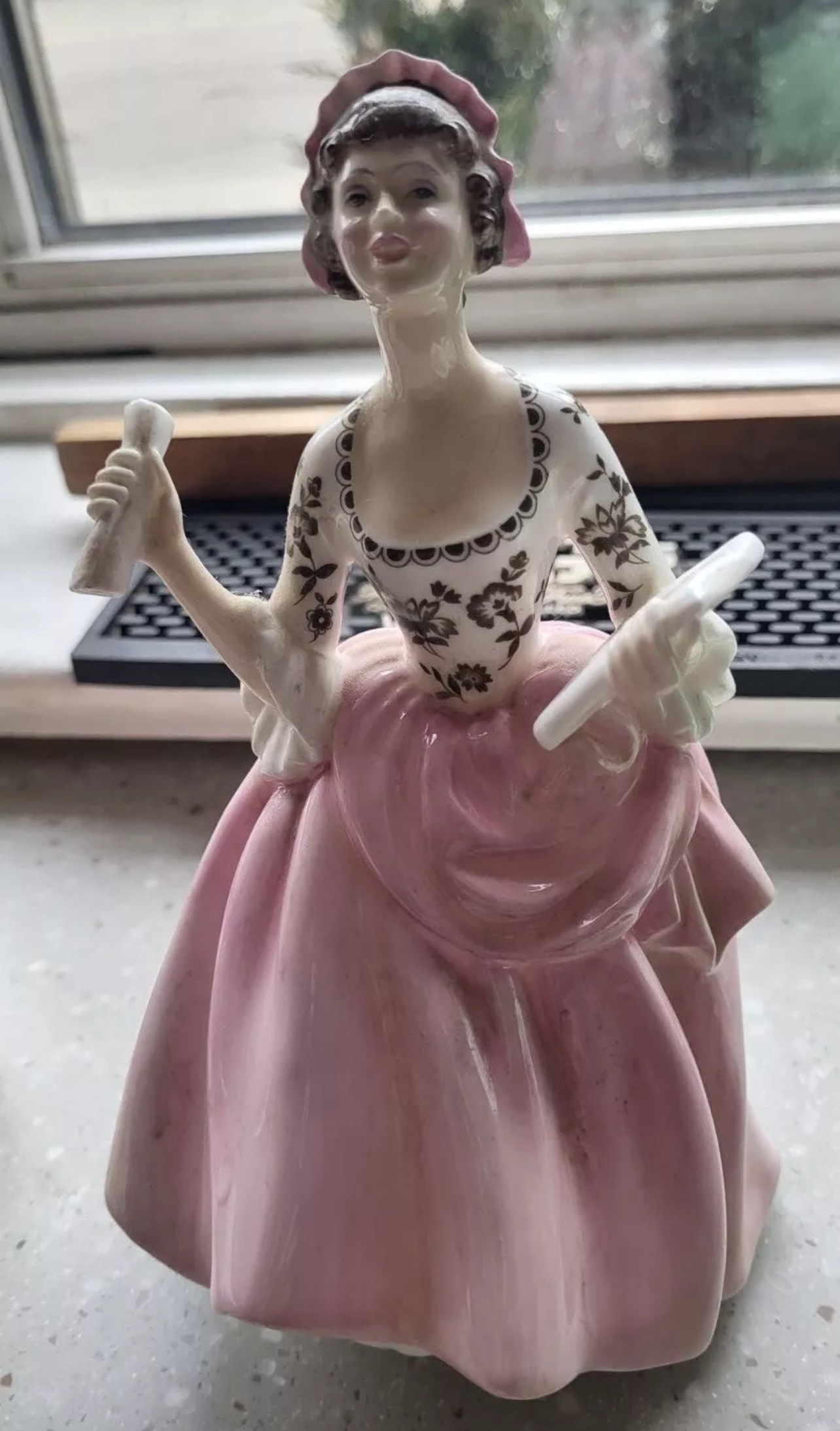 Royal Doulton 8” Lady Figurine Ballad Seller Pink Dress thumbnail