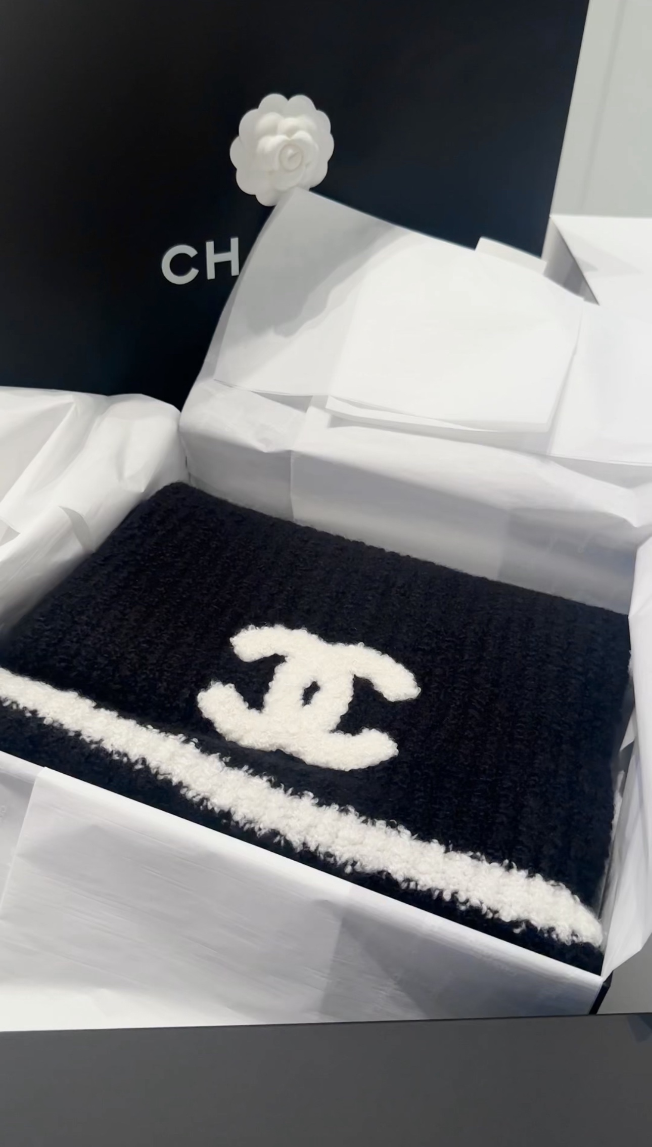 Chanel 2023/24 Fall Winter Cashmere Scarf - Black/White thumbnail