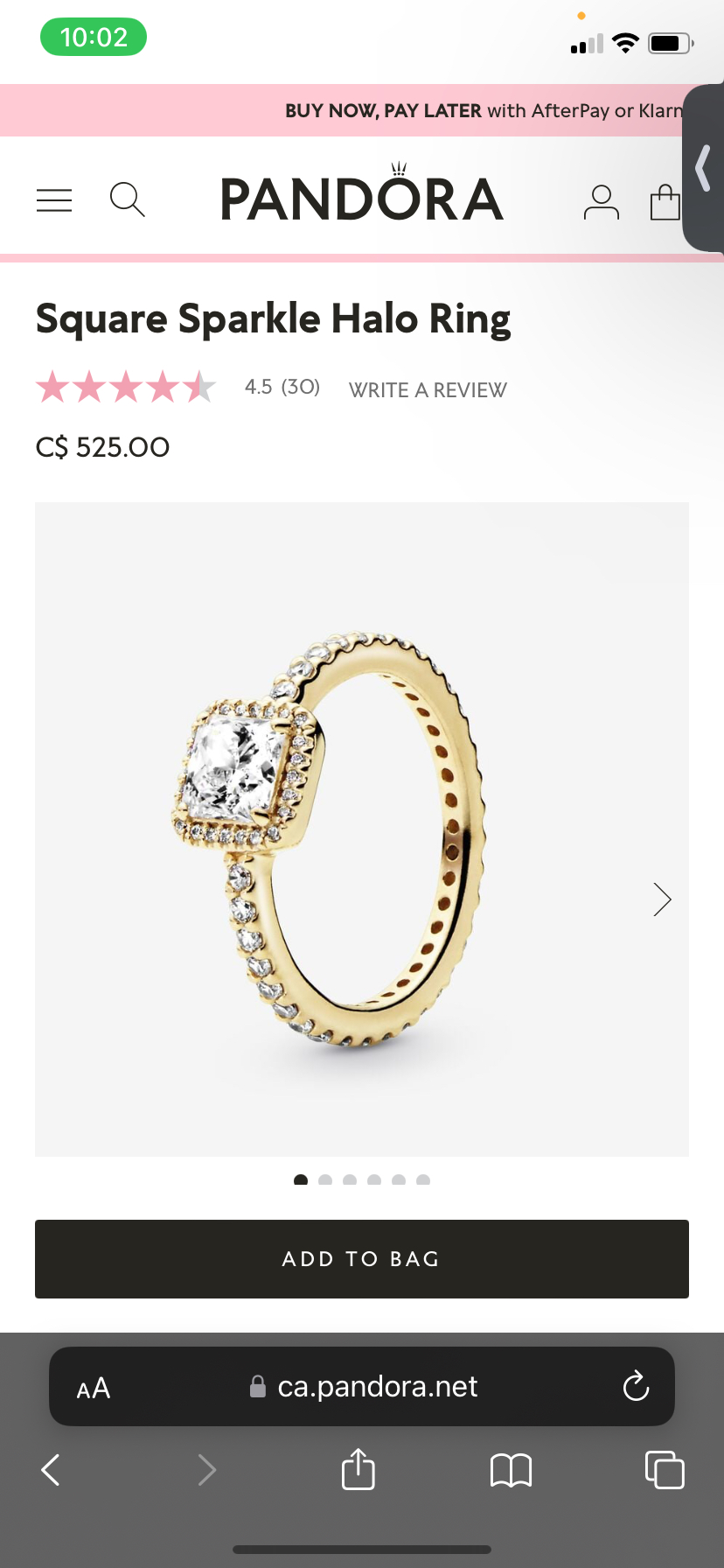 REAL GOLD PANDORA RING SIZE 5