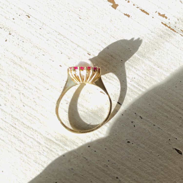 Estate Natural Large Pearl 10k Halo Ring image indicator(3)