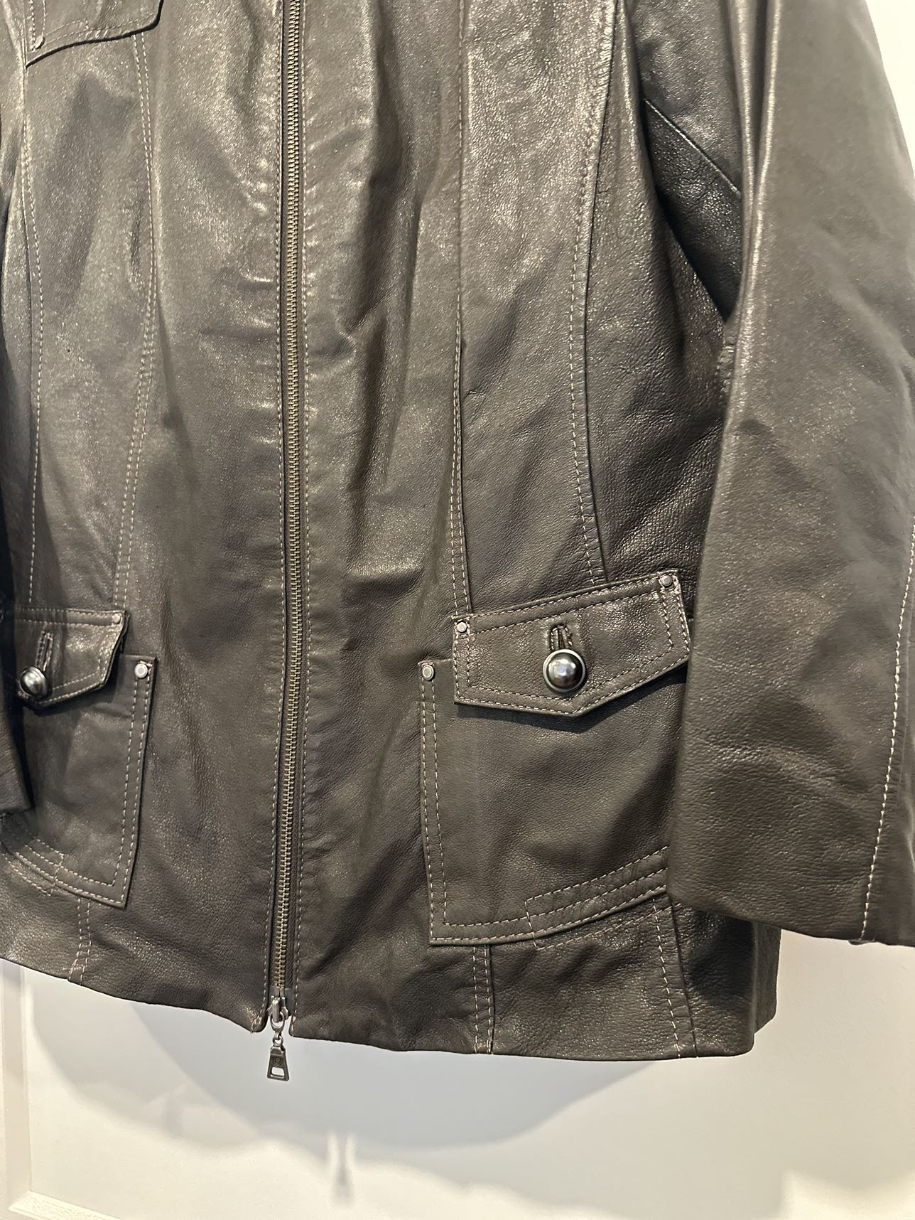 Dark brown leather coat - photo 3