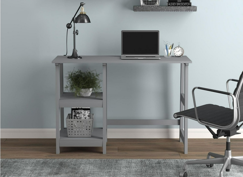 Brand New Light Grey computer Desk with 2 tier shelves