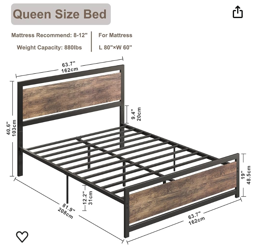 Rustic brown queen size bed frame - photo 3