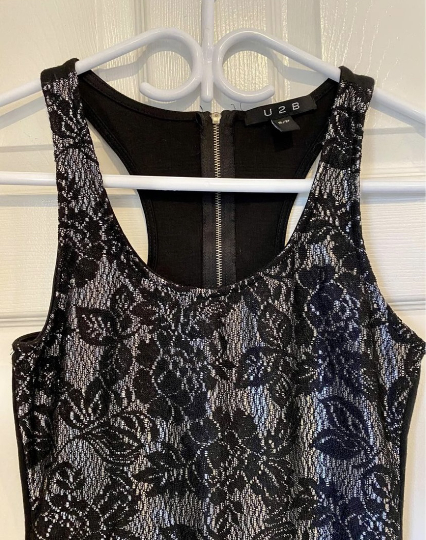 Silver and Black Floral Dress image indicator(2)