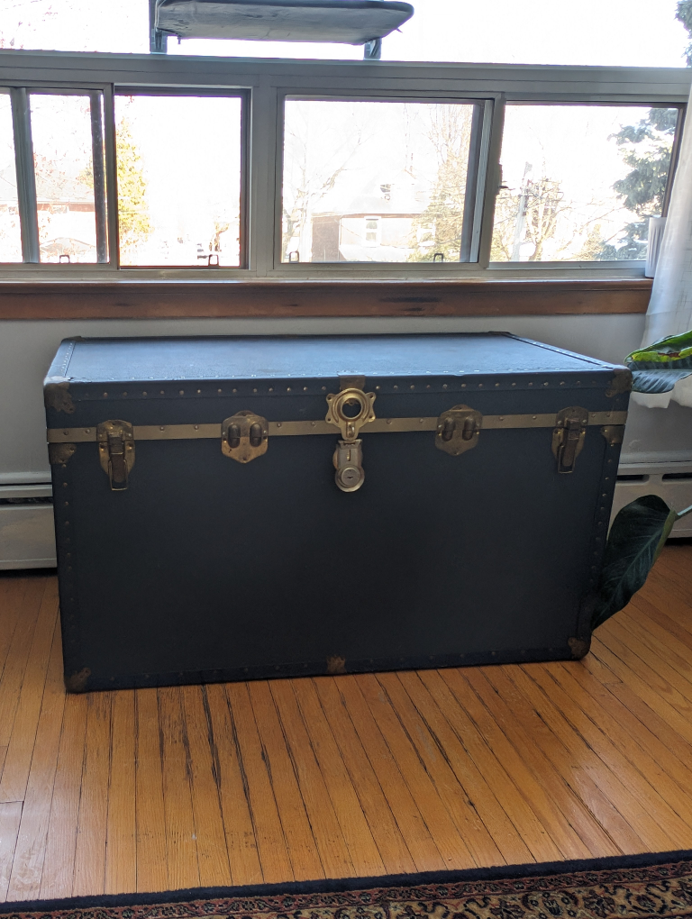 Antique Blue Steam Trunk $120 (flat). thumbnail
