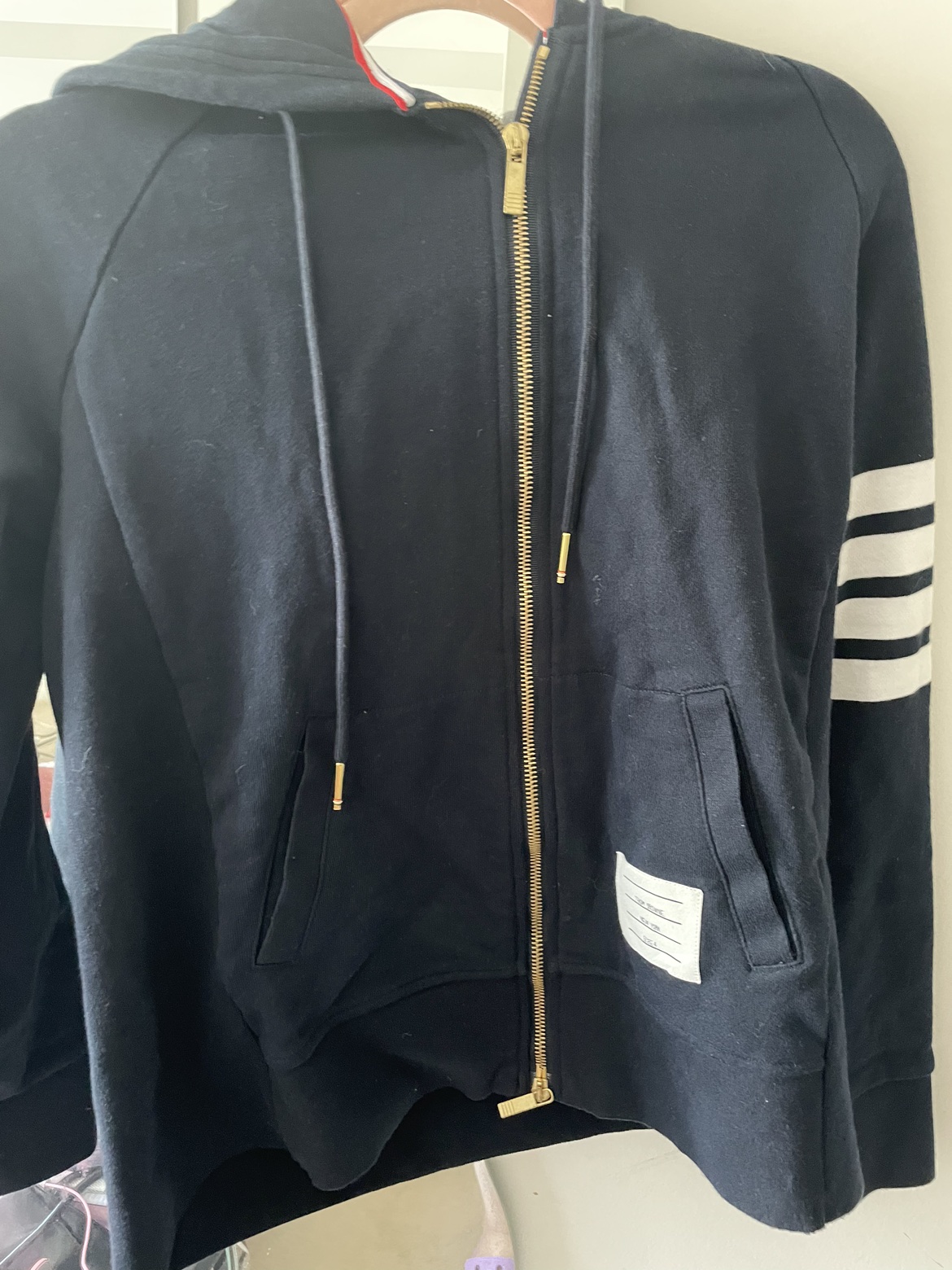 Thom Browne classic white strip Jacket in Navy thumbnail