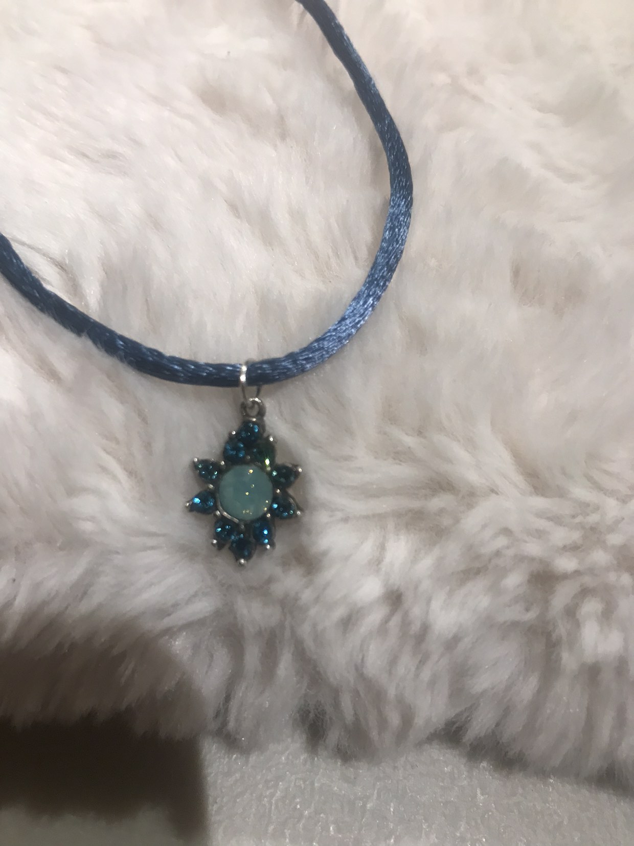 Choker with gorgeous pendant on blue satin cord thumbnail