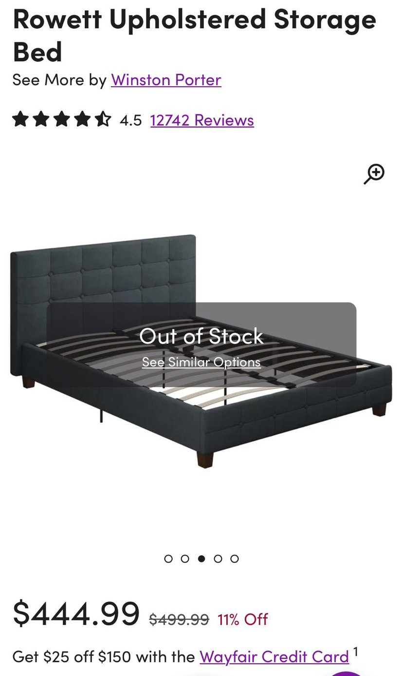Upholstered double bed and mattress thumbnail
