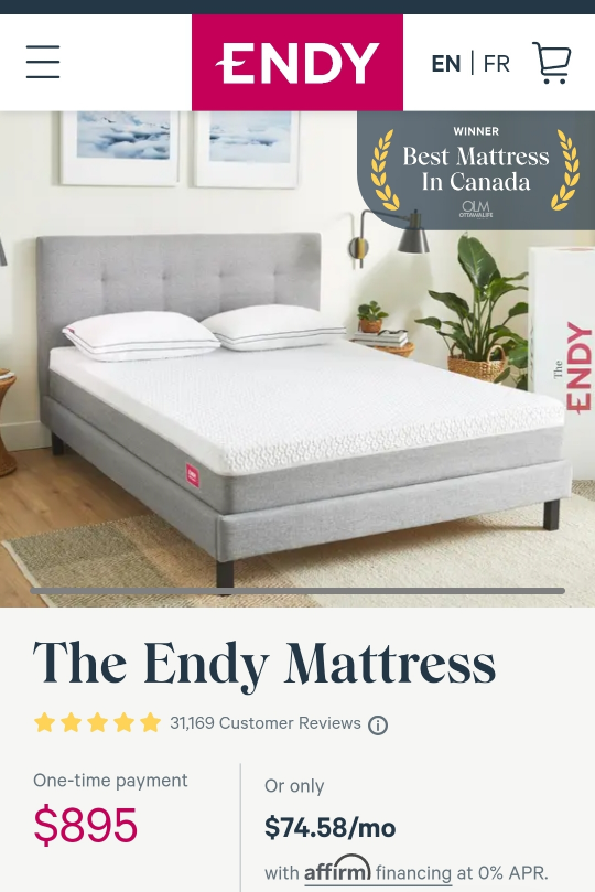 Brand new (Boxed) Endy Mattress - Queen