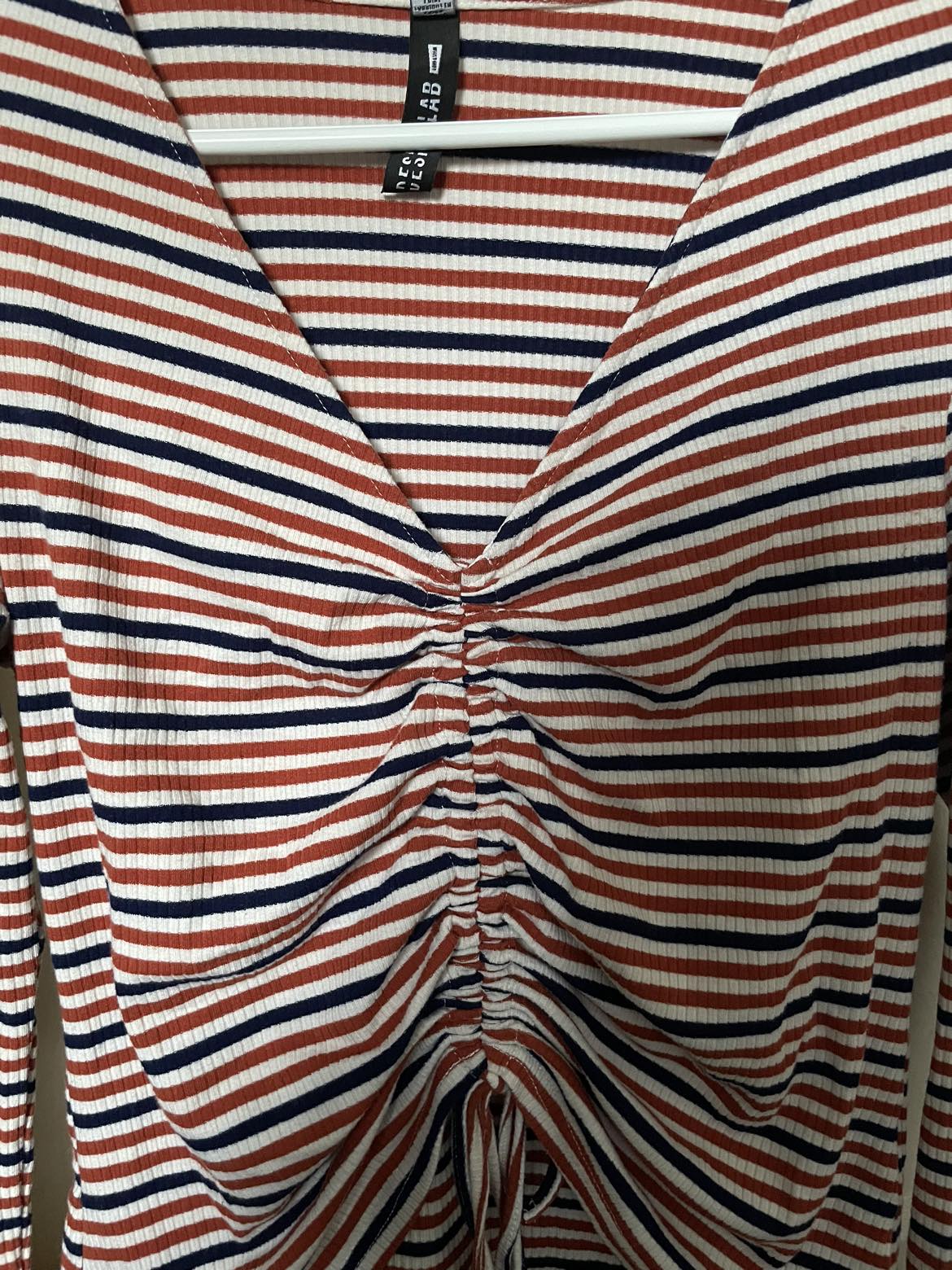 V-Neck Long Sleeve Striped Shirt