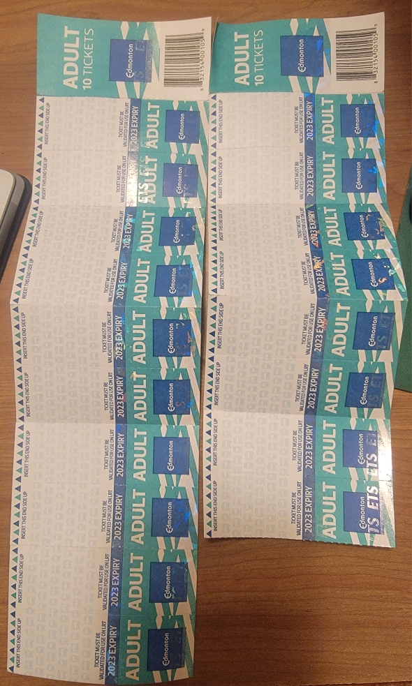 18 Edmonton Transit Tickets for Sale