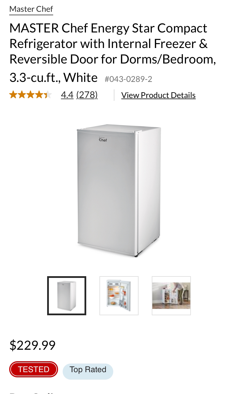 MASTER Chef Mini Bar Refrigerator, 3.3 Cu-Ft thumbnail