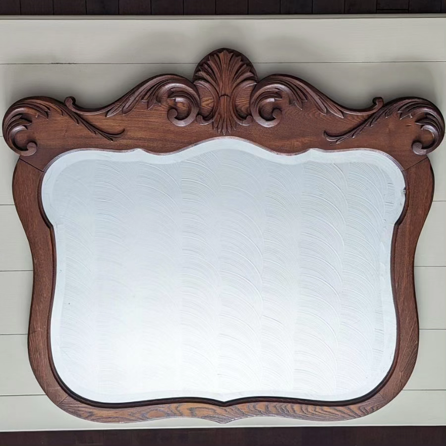 Antique Solid Oak Beveled Glass Large Mirror - photo 2