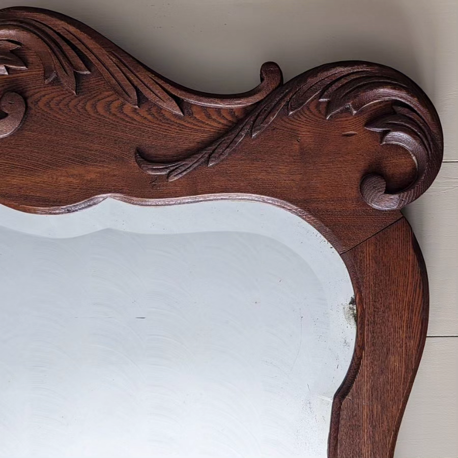 Antique Solid Oak Beveled Glass Large Mirror - photo 3
