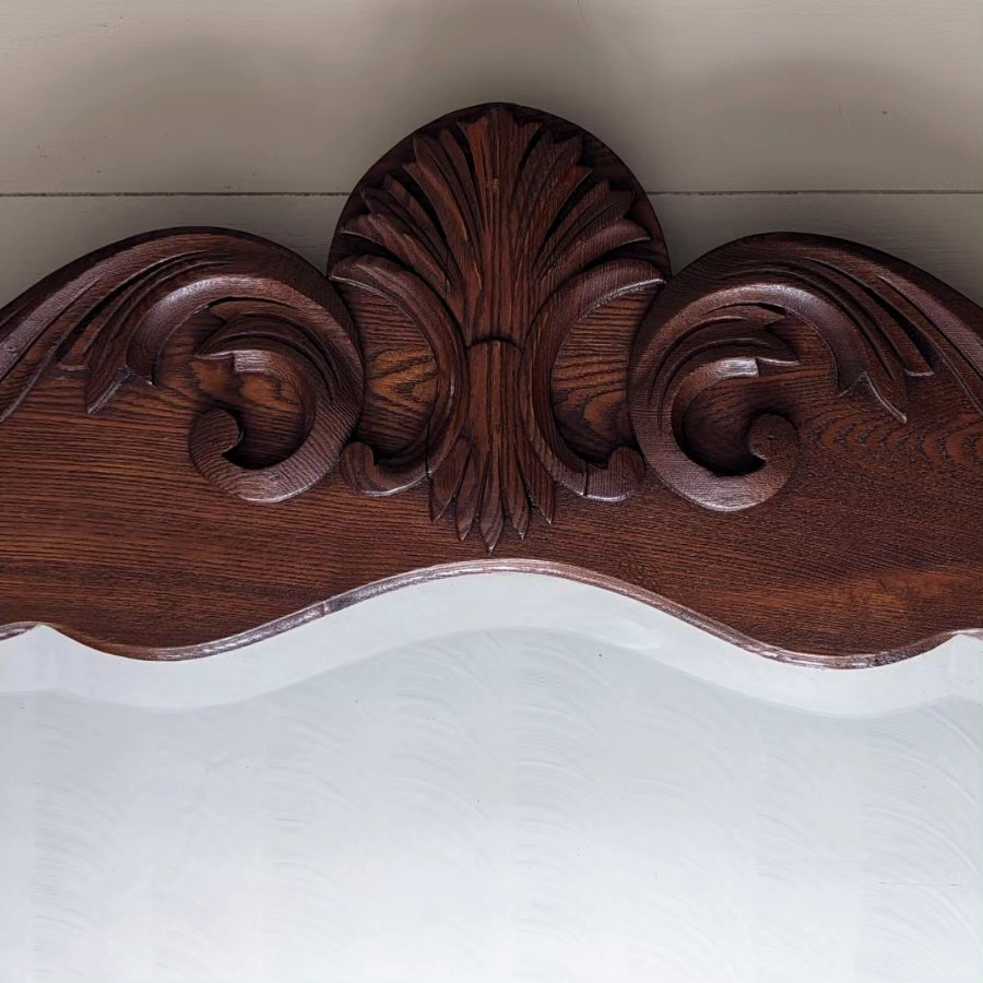 Antique Solid Oak Beveled Glass Large Mirror - photo 4