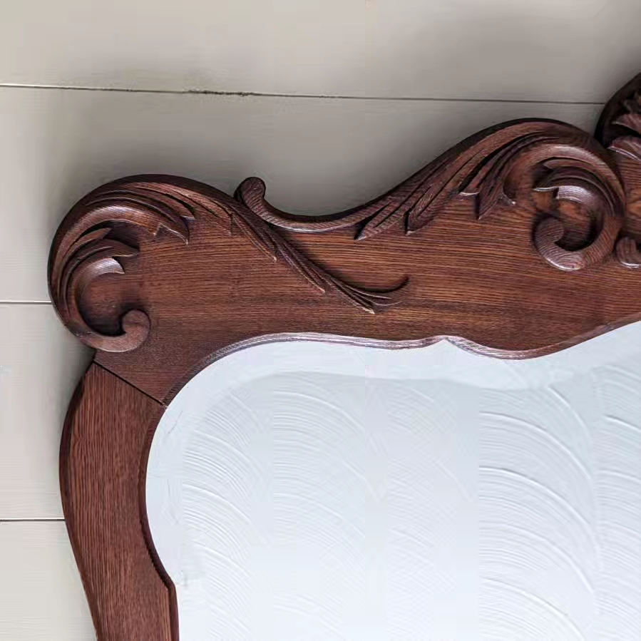 Antique Solid Oak Beveled Glass Large Mirror - photo 5