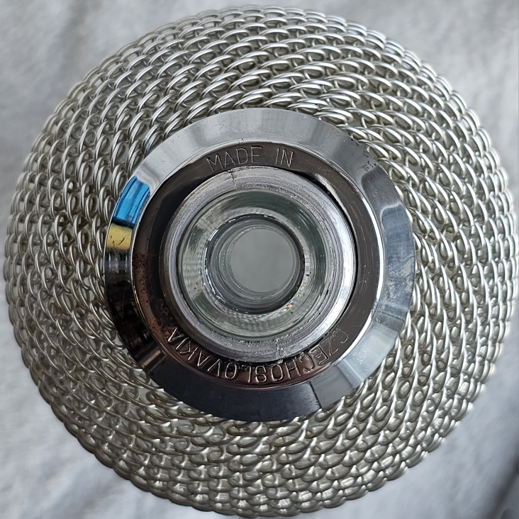 Vintage Soda Siphon Seltzer Bottle Canister Metal Chain Mail image indicator(4)