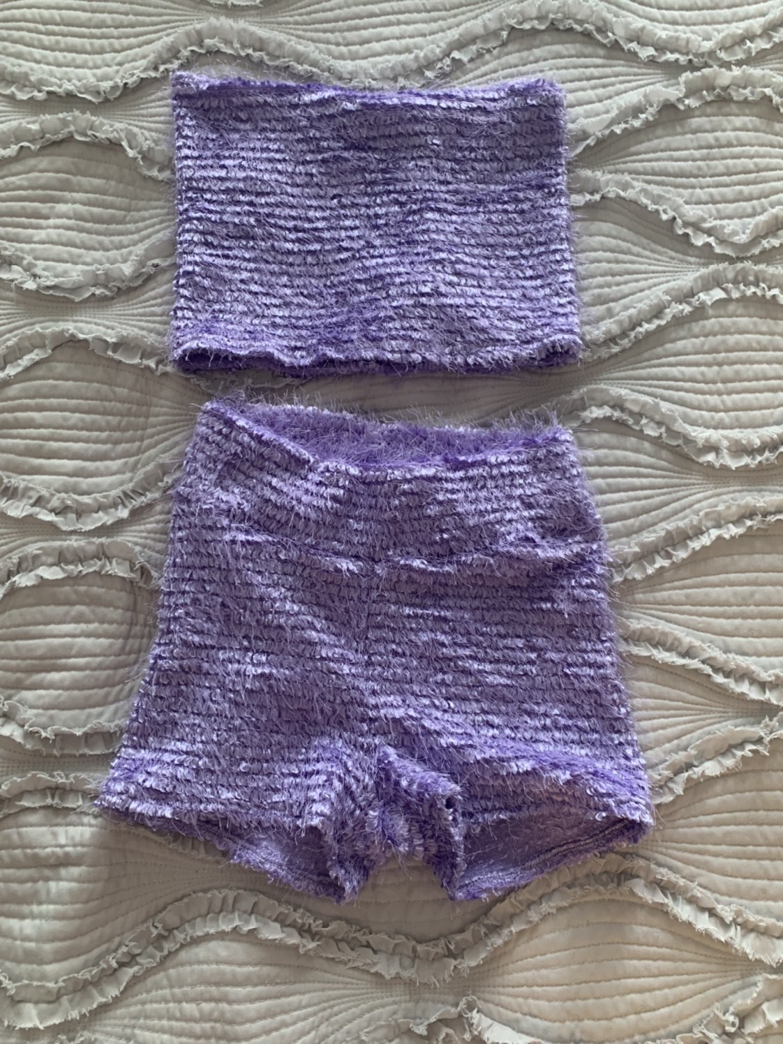 LR Lavender fuzzy tube top and short set *new* thumbnail