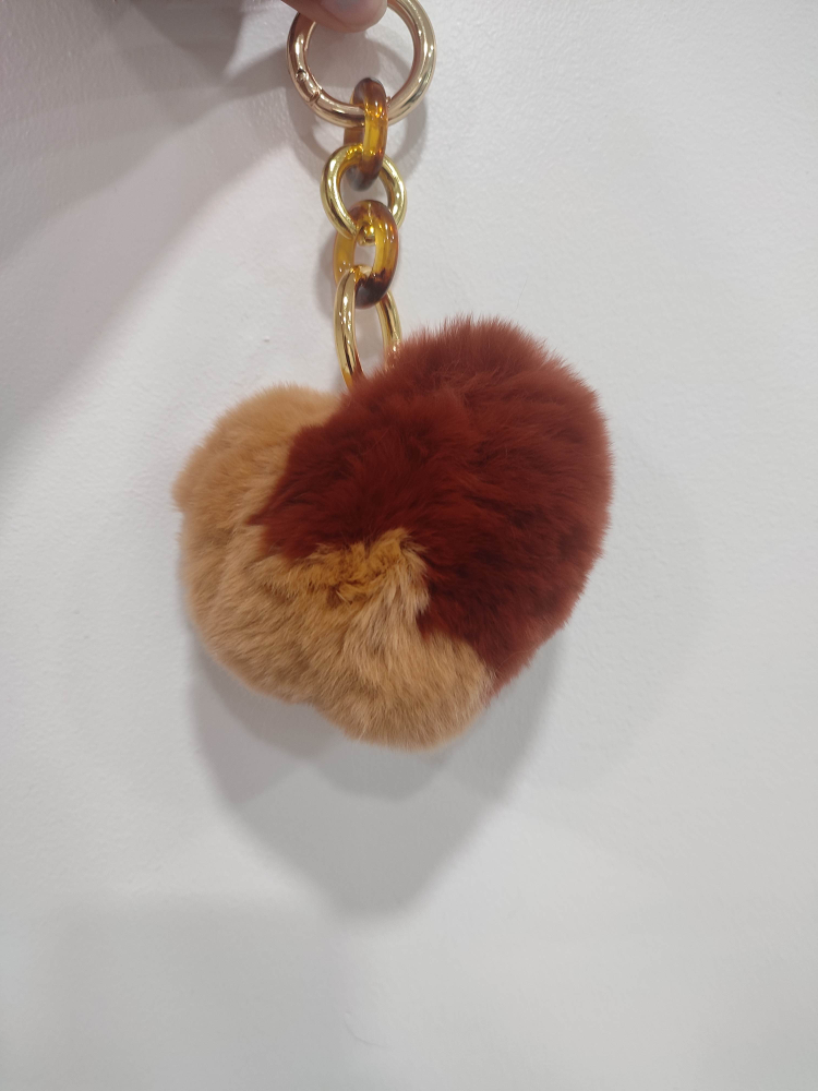 Cute and soft fuzzy heart keychain thumbnail