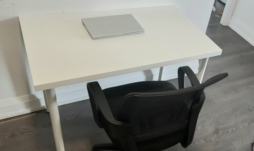 IKEA office table White and Ergonomic chair Black