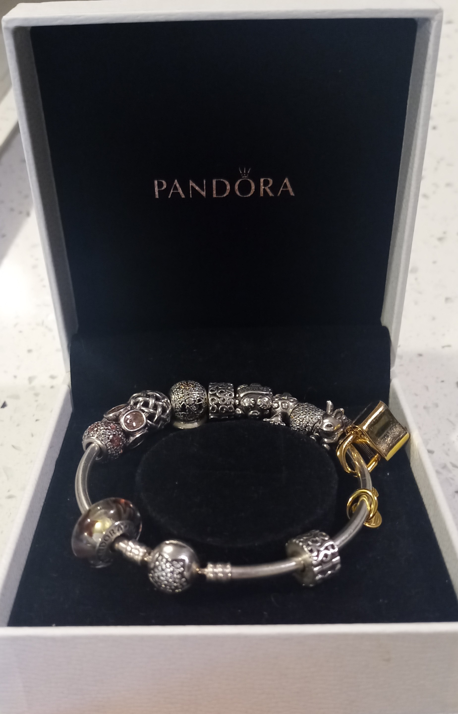 Pandora bracelet with charms