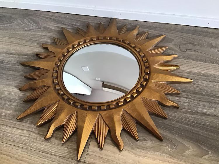 Gold Sunburst Convex Mirror, Shabby Chic, Vintage image indicator(7)