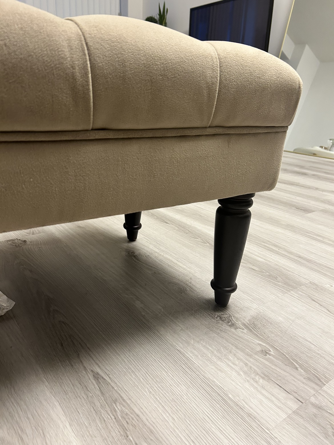 Soft suede upholstered Ottoman image indicator(2)