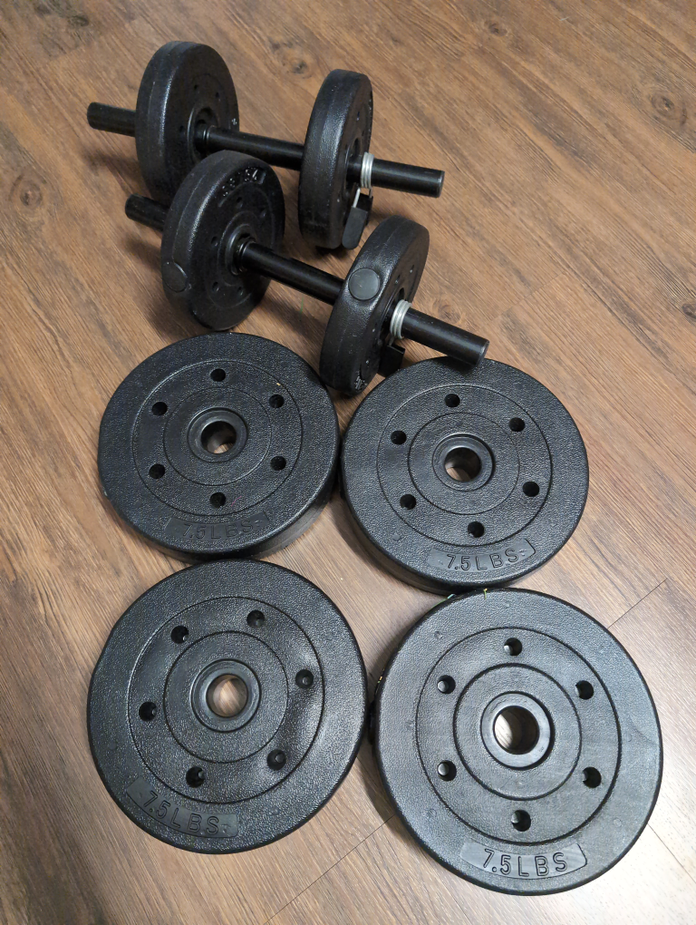 Adjustable dumbbells - adds up to 5/10/15/20 lbs thumbnail