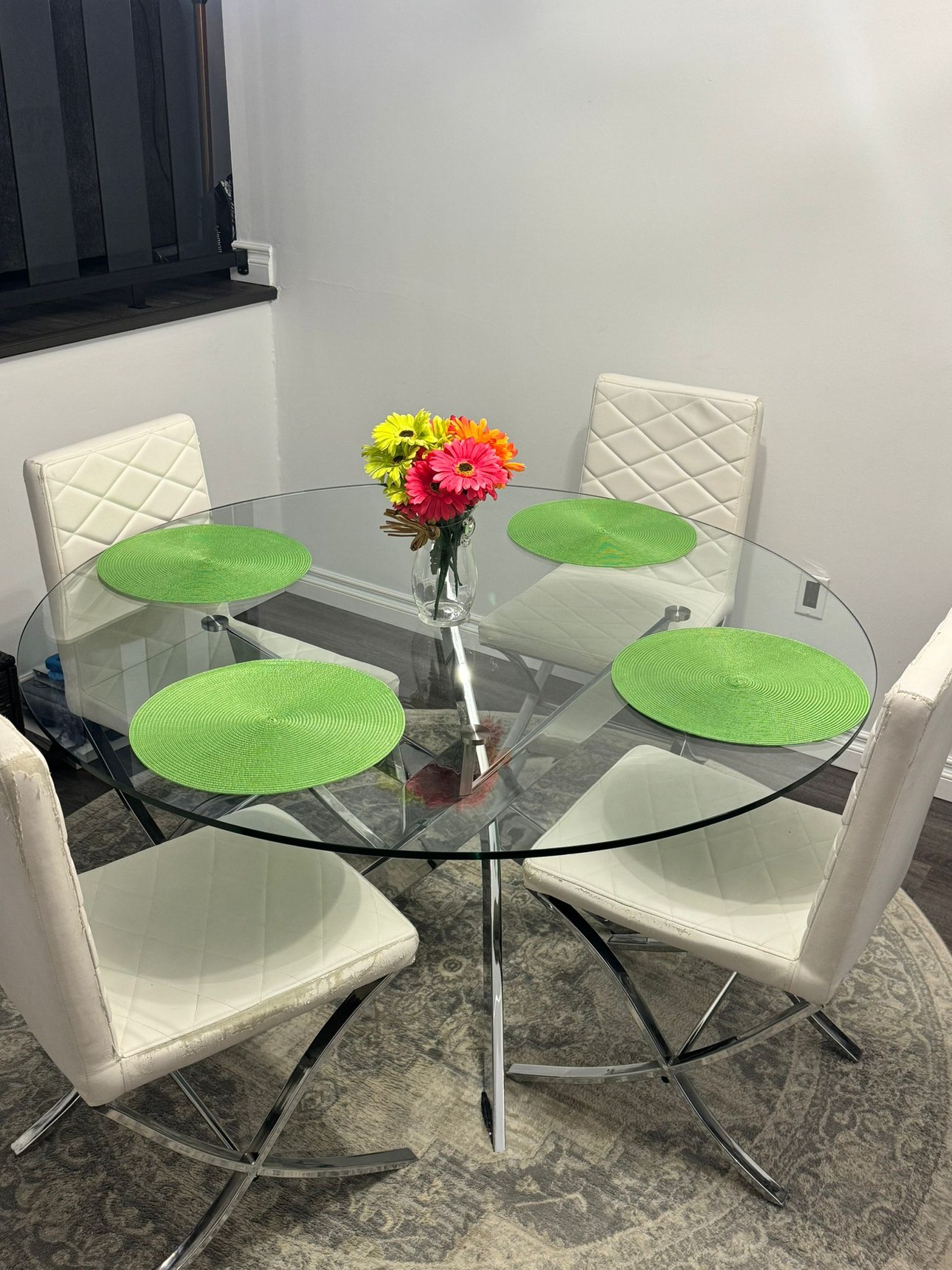 Beautiful round glass dining table