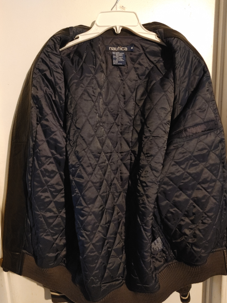 🥕NAUTICA GENUINE LEATHER AND WOOL JACKET MENS M RARE & NEW image indicator(6)