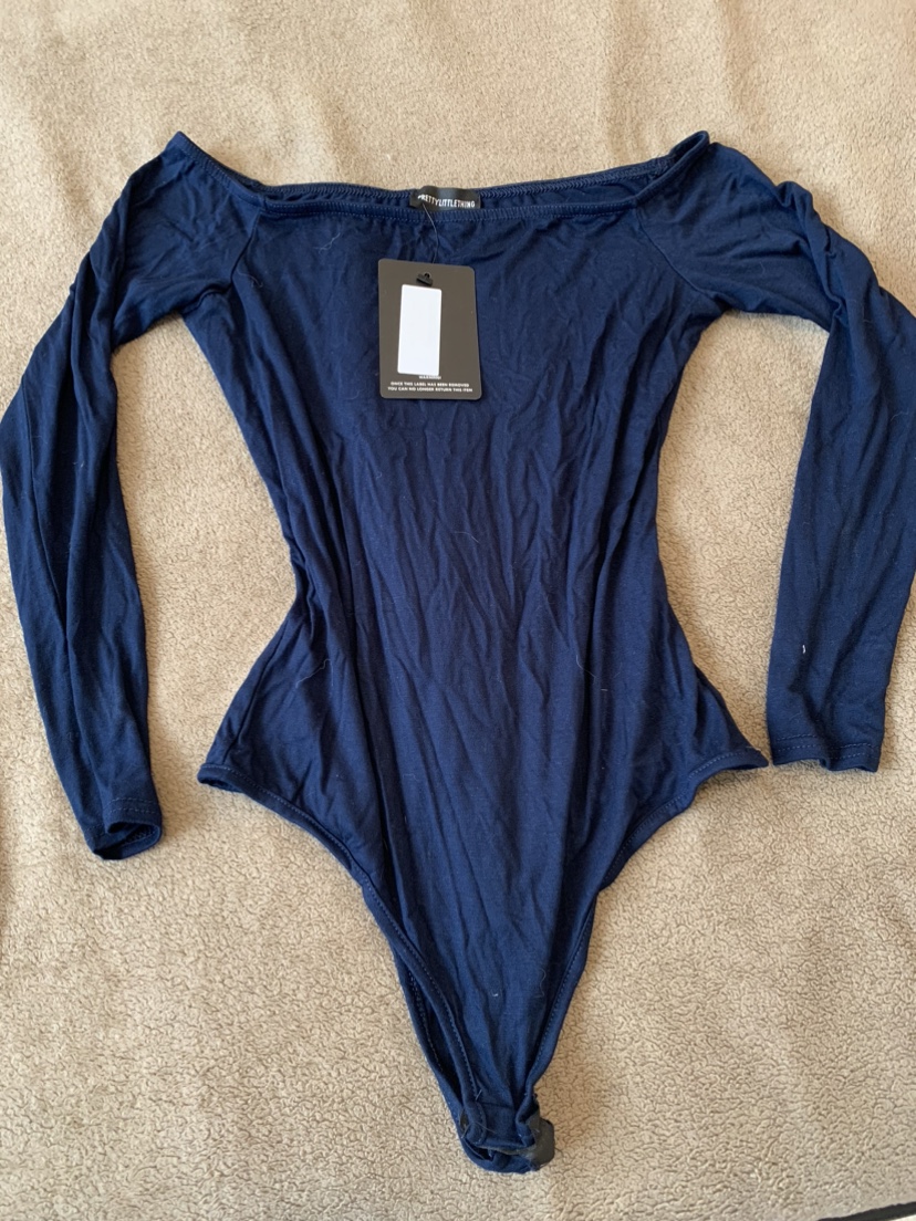 Navy Blue Off Shoulder Long Sleeve Bodysuit