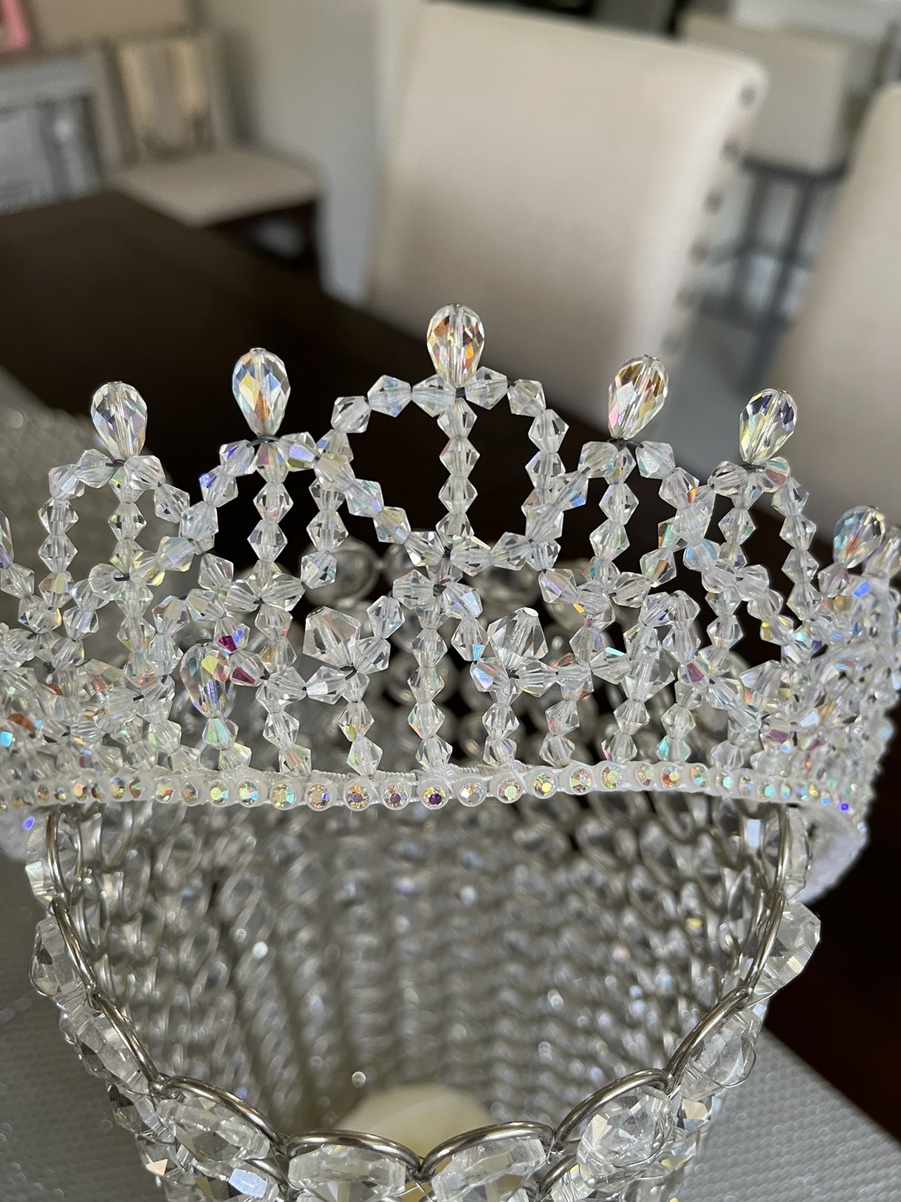 CRYSTAL BRIDAL WEDDING TIARA with REMOVABLE PUFF image indicator(2)