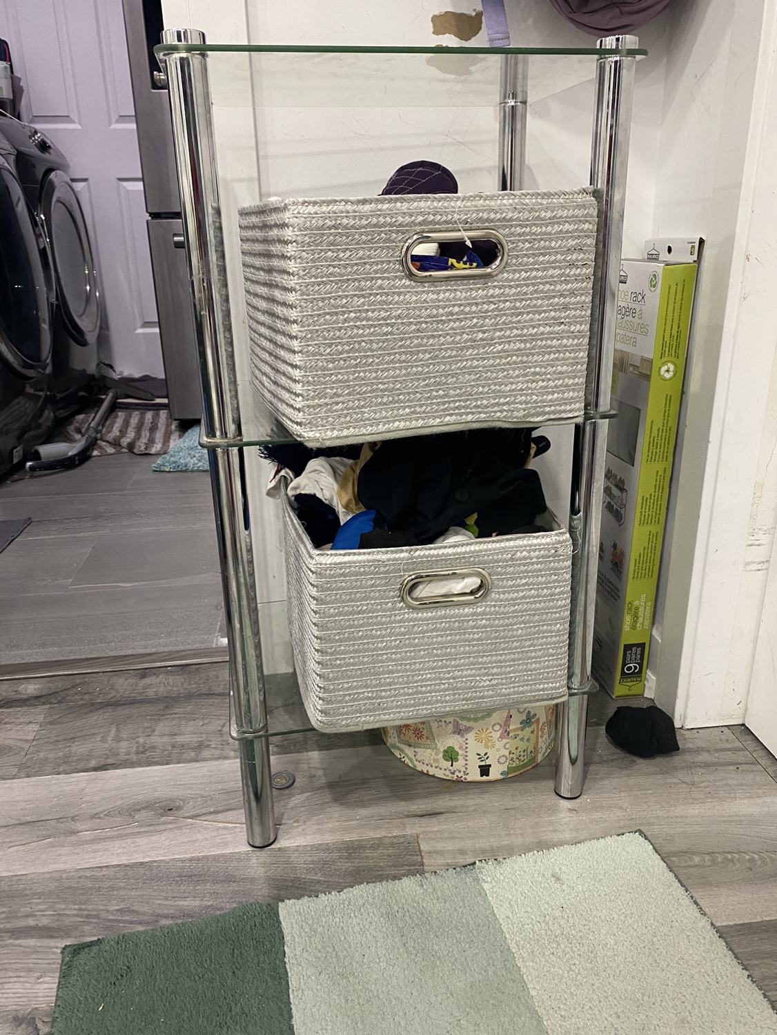 2 layer shelves with boxes(stuff inside the box not included)